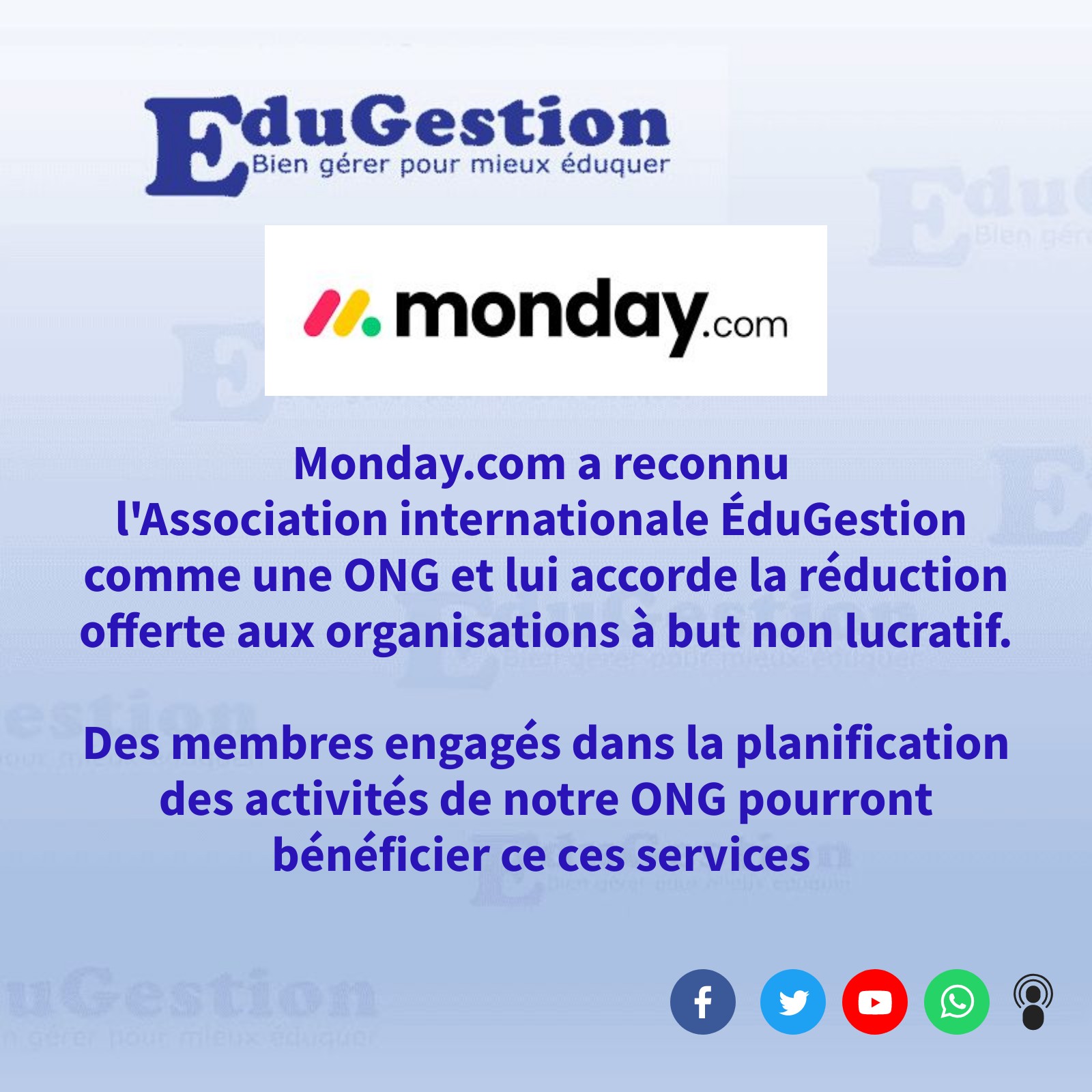 Monday.com offre des services gratuits à l'ONG EduGestion
